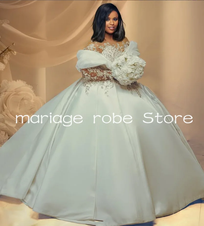 Mermaid Princess African Wedding Dresses with Detachable Train Two Pieces Sparkly Crystal Long Sleeve Wedding Gown Customsized
