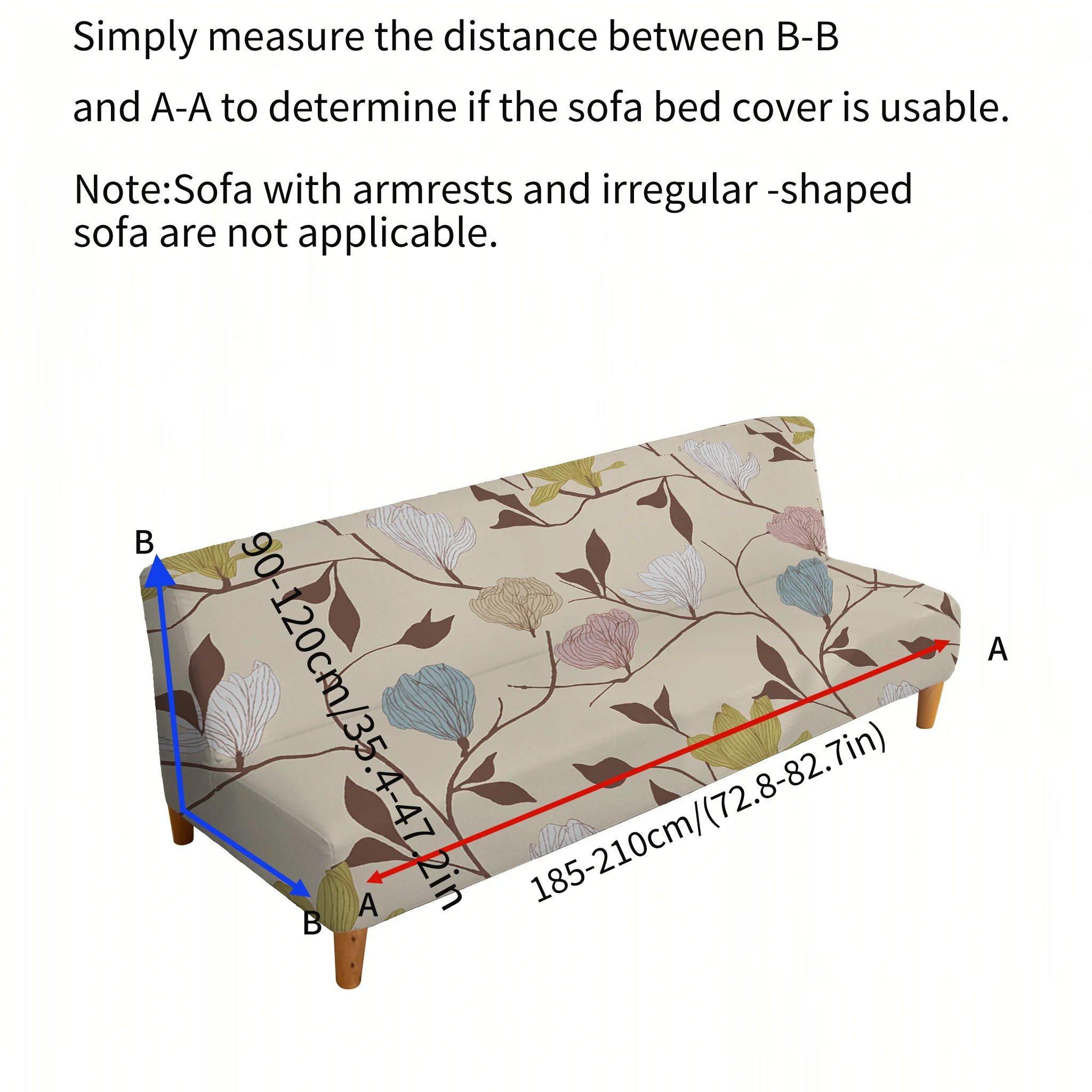 Elastic Futon Slipcover, Armless Folding Sofa Bed Cover, Anti-Slip Floral Couch Protector for Apartment