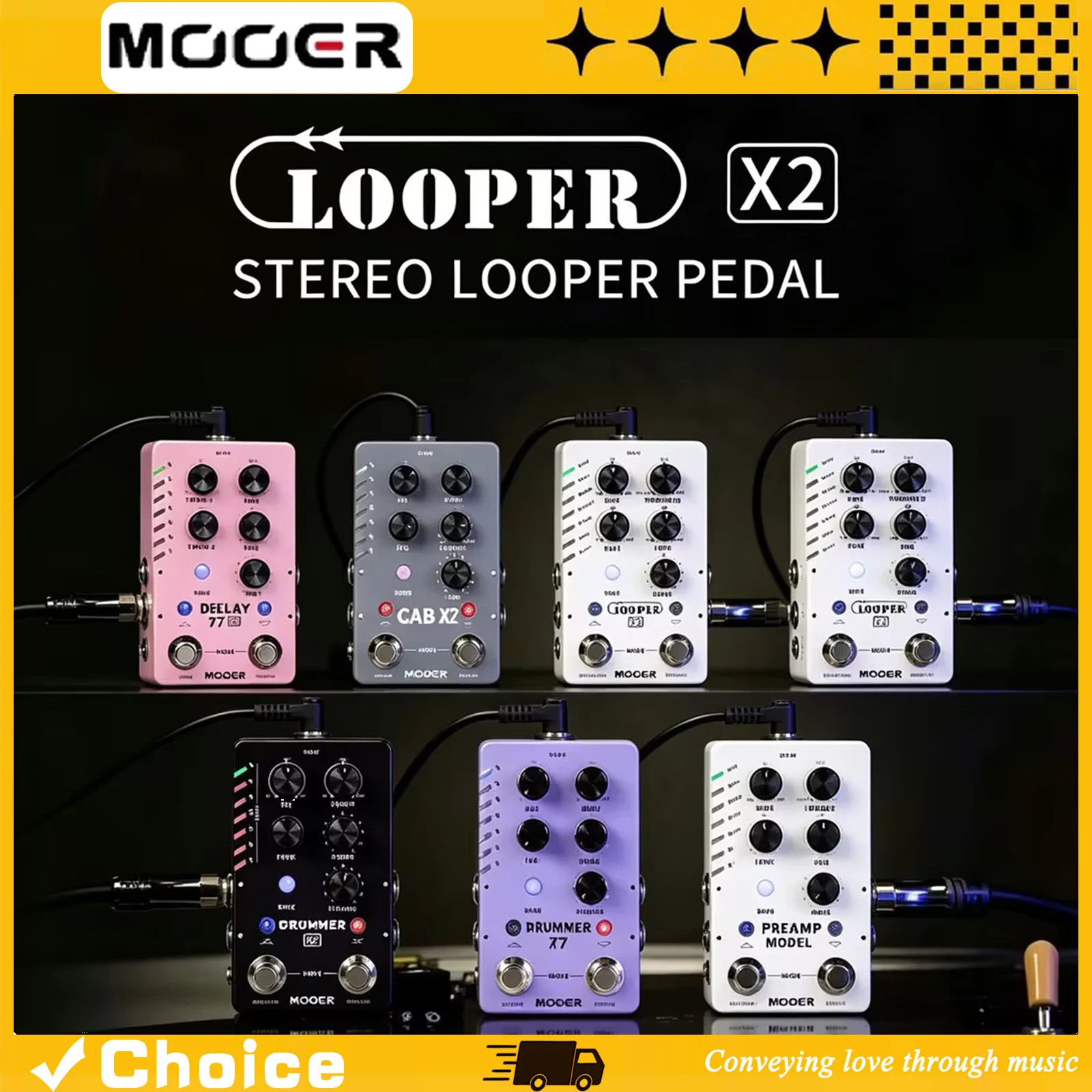 MOOER M Number Series Stereo Electric Guitar Bass Loop Pedal Professional Guitar Stompbox with 11 Banks 300 Minutes 77 Save Slot
