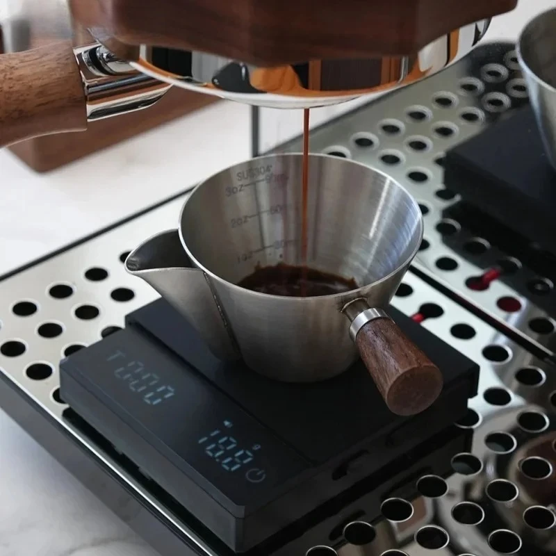 JUSTINLAU Espresso Extraction Cup 304 Stainless Steel with Handle＆Scale Thickened Ounce Coffee Cup Home Kitchen Cafe Accessories
