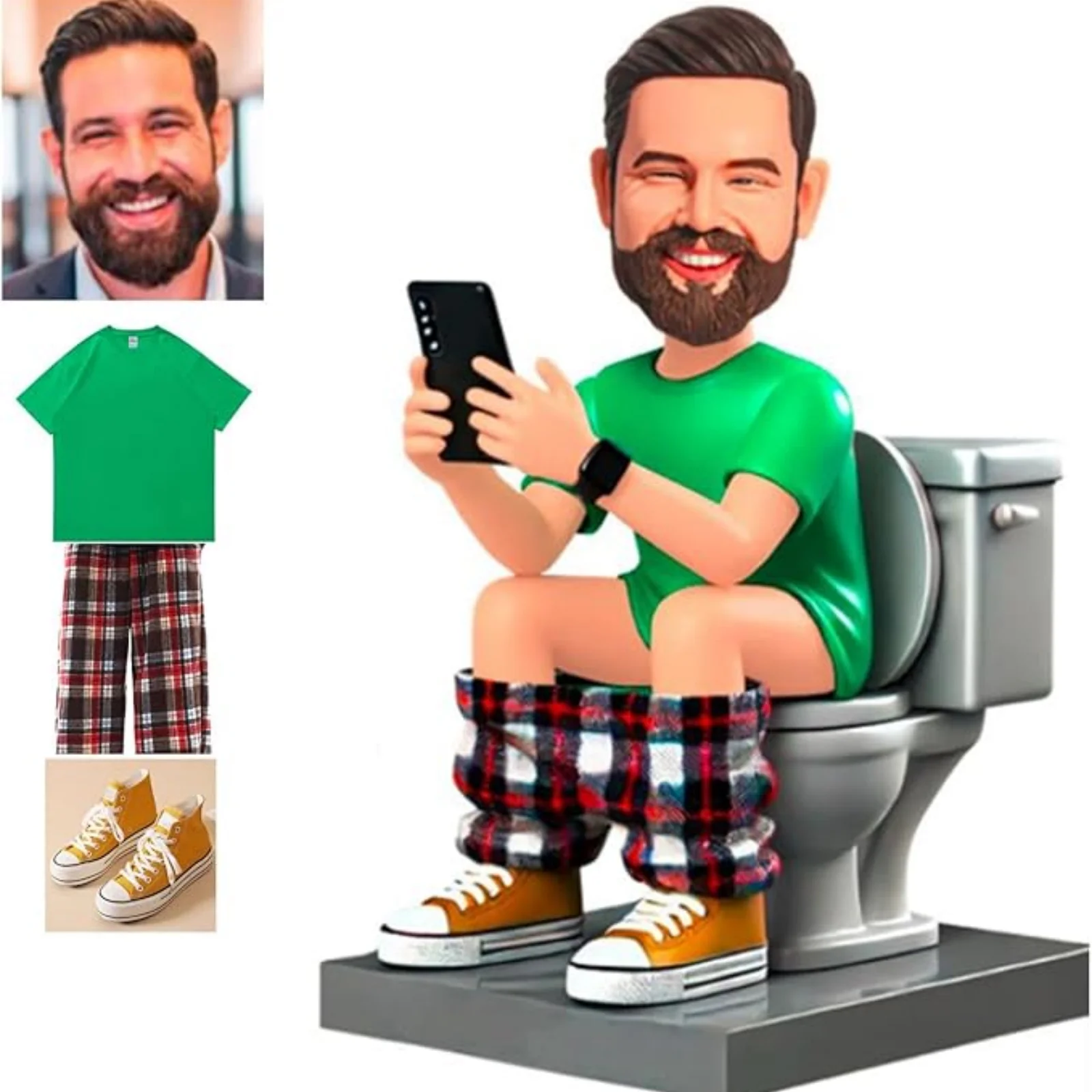 Custom Bobblehead Man Sitting on Toilet with Phone-Personalized Funny  Figurine from photo, Handmade Gift for Husband Boyfriend