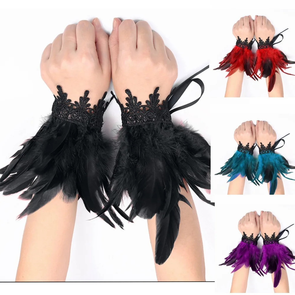 pulseira-de-plumas-gotica-com-renda-acessorios-para-performance-em-festas-de-halloween