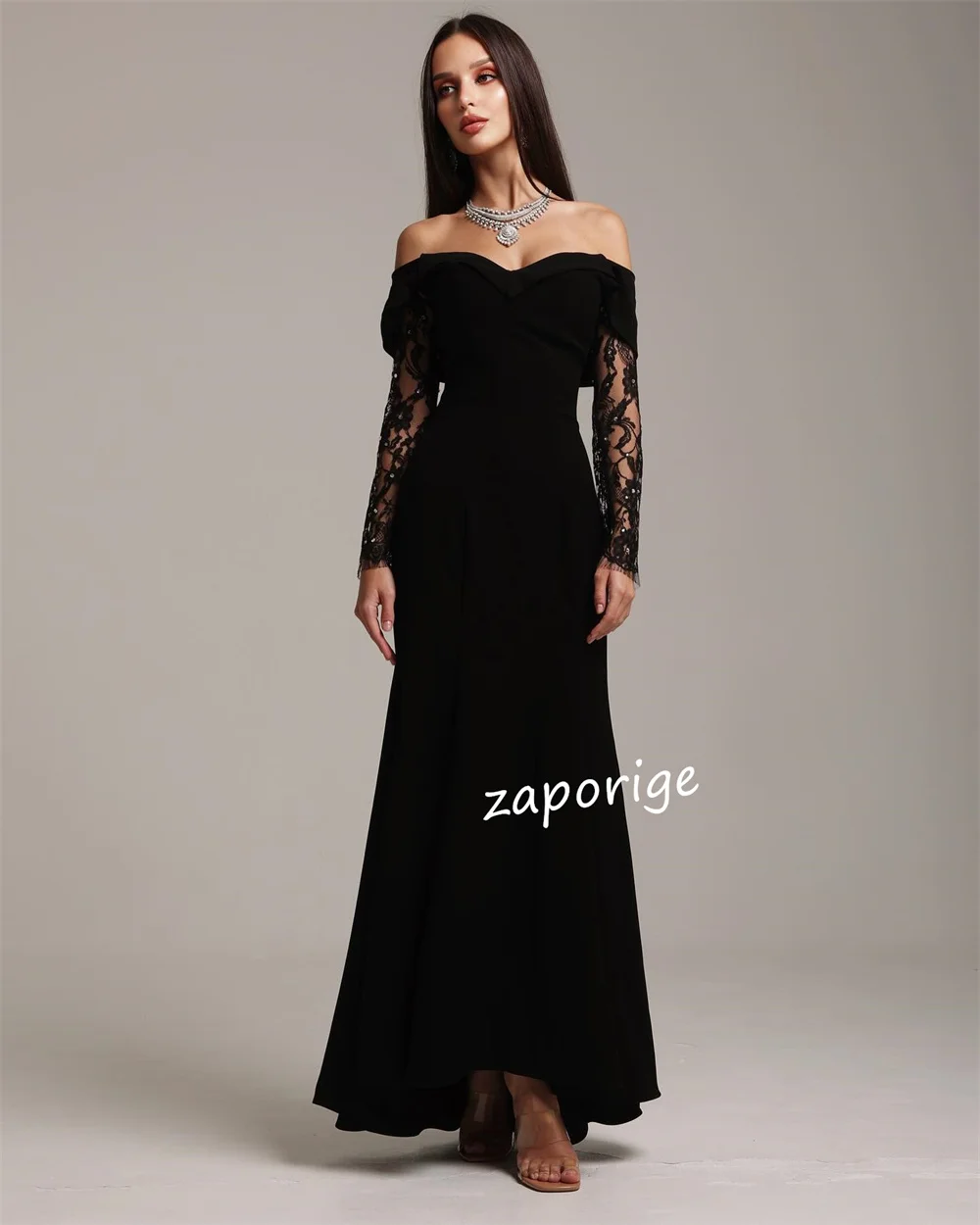 Customized Simple Jersey Pleat Sequined A-line Off-the-shoulder Midi Dresses Bespoke Occasion  Fashion