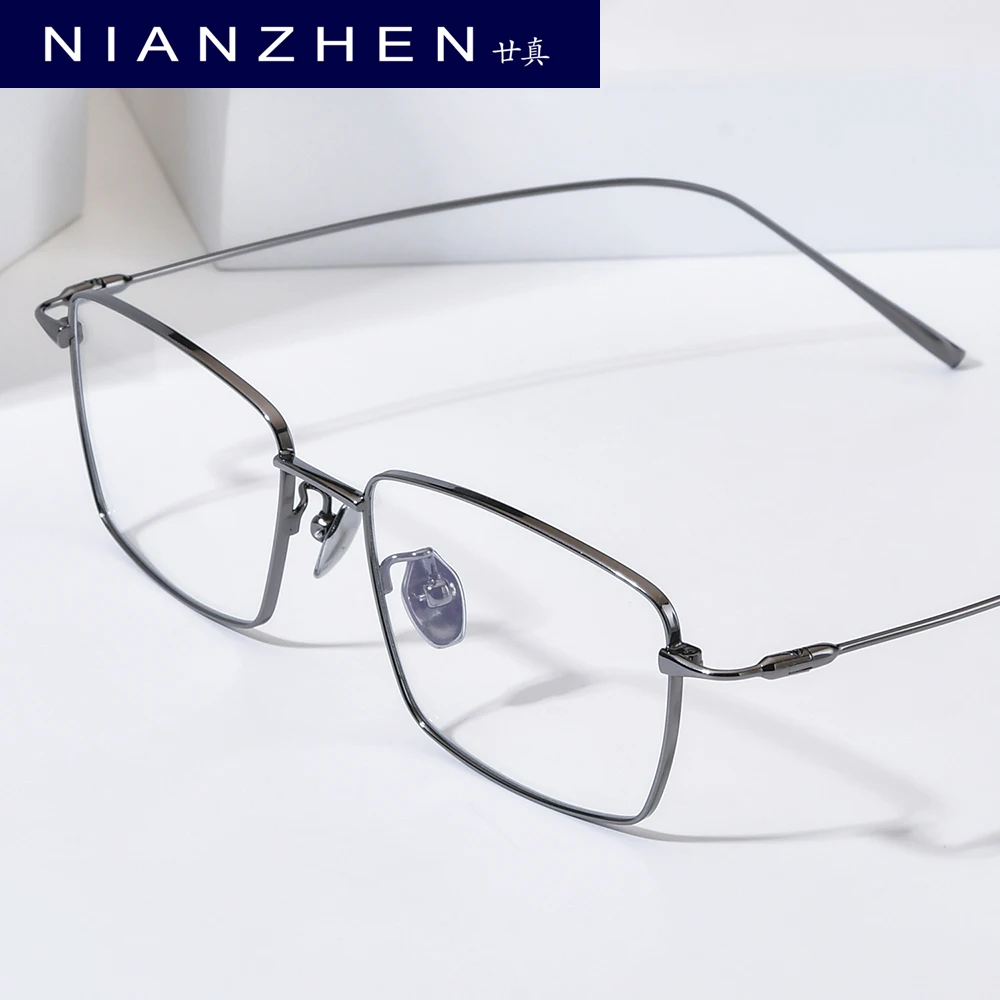 NIANZHEN Titanium Alloy Glasses Frame Men Square Brand Design Eyeglasses Ultralight-Weight Retro Women Eyewear Spectacles 22038