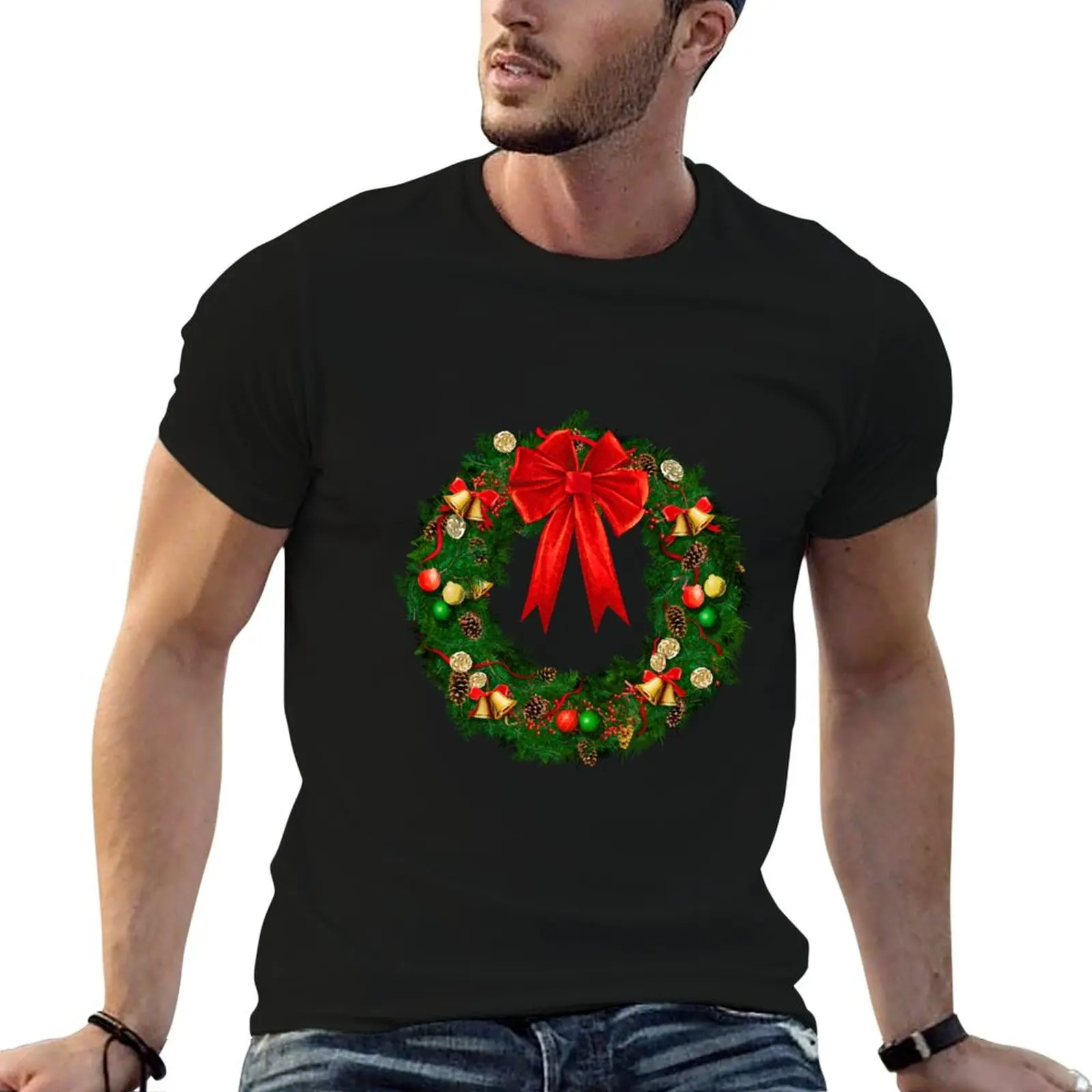 

Christmas wreath T-Shirt man t shirt graphic printed t shirts for man t shirt personalised T-Shirt