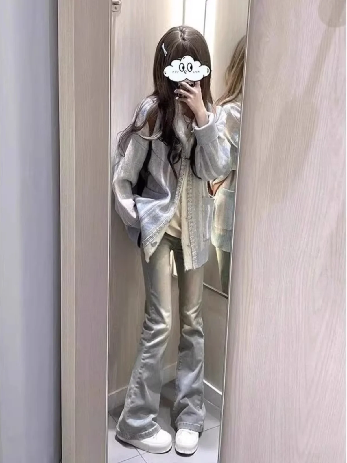 

American Sle High Waist Bell Bot Jeans Women plus Size Light Color Retro Summer Slimming Micro Flare Denim orts