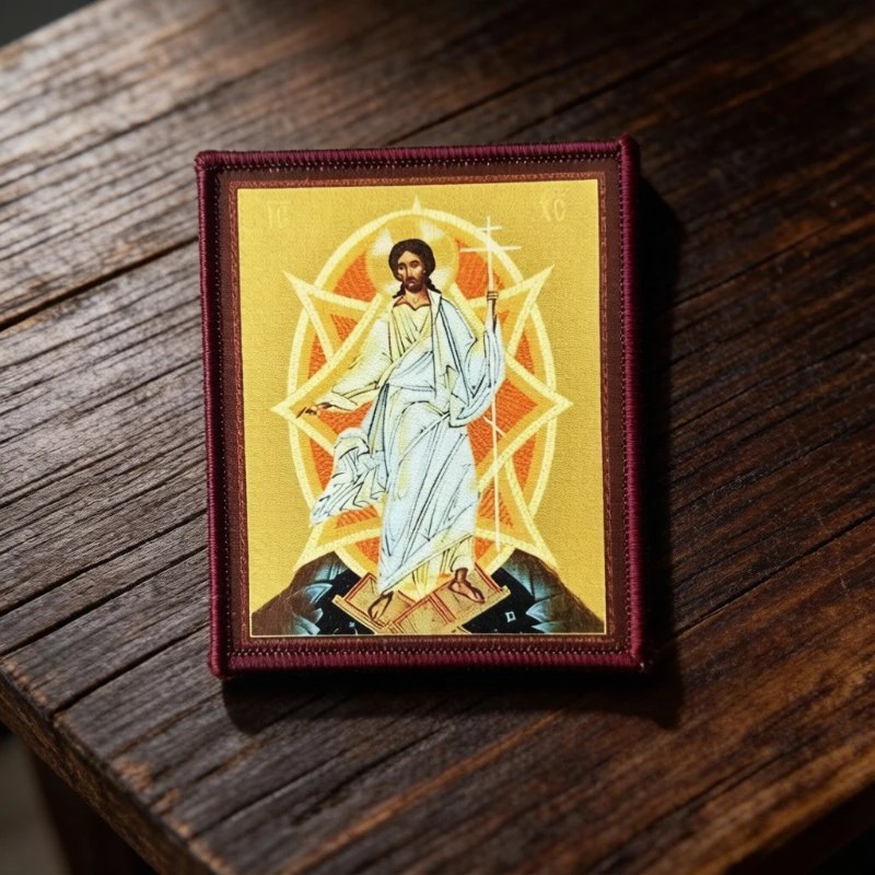 Patch Appliqué Orthodoxe Résurrection de Jésus-Christ pour Vêtements et Sacs à Dos – Décoration Chrétienne Religieuse