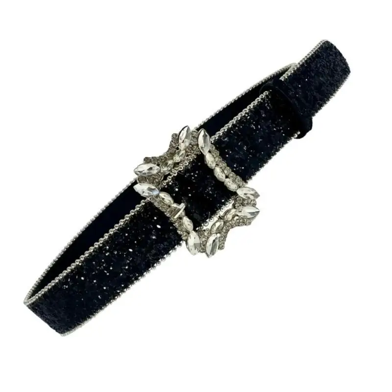 

652F Fashion Stretchy Corset Belt Glitters Sequins Waist Belt Vintage Styles Belt for Parties and Event