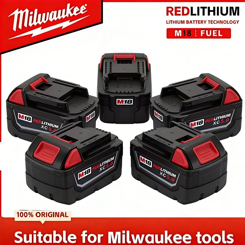 

New 2026 Milwaukee M18 6.0Ah 5.0Ah Battery, 18V RED Lithium-Ion Replacement Battery for 48-11-1860 2604-22 M18 Power Tools