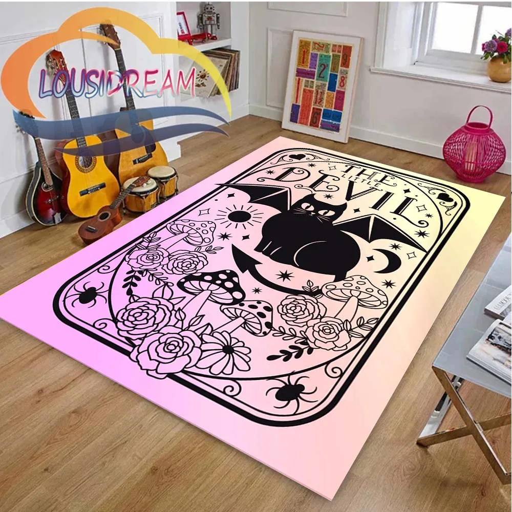 

The Cute Moon Stars Lovers Cat Tarot Card Art Rug Print Carpet for for Home Bedroom Living Room Decoration Aesthetic Unique Gift