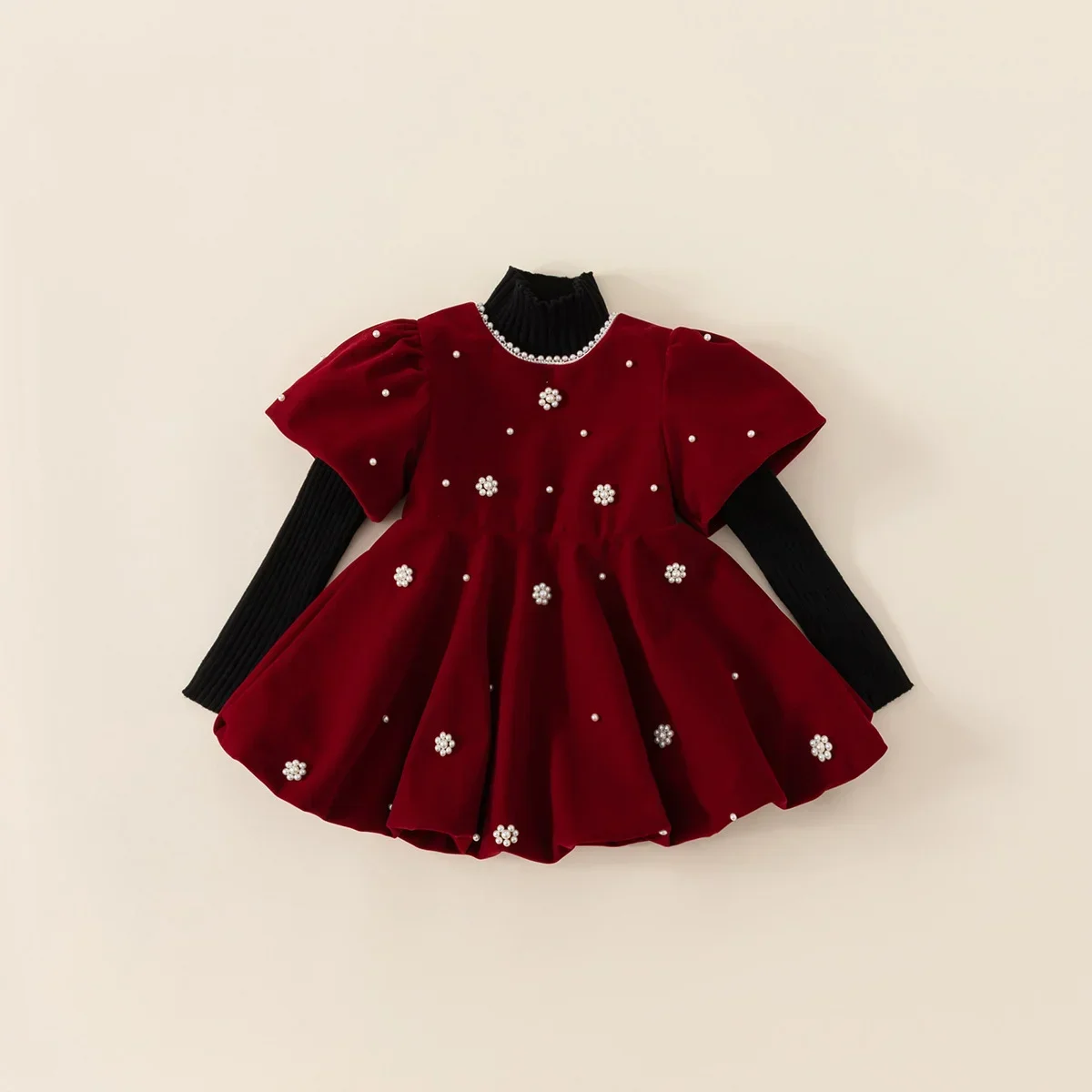 Children\'s Clothing Girls Fall Dresses Christmas Pearl Red Dresses Children\'s Princess Dresses