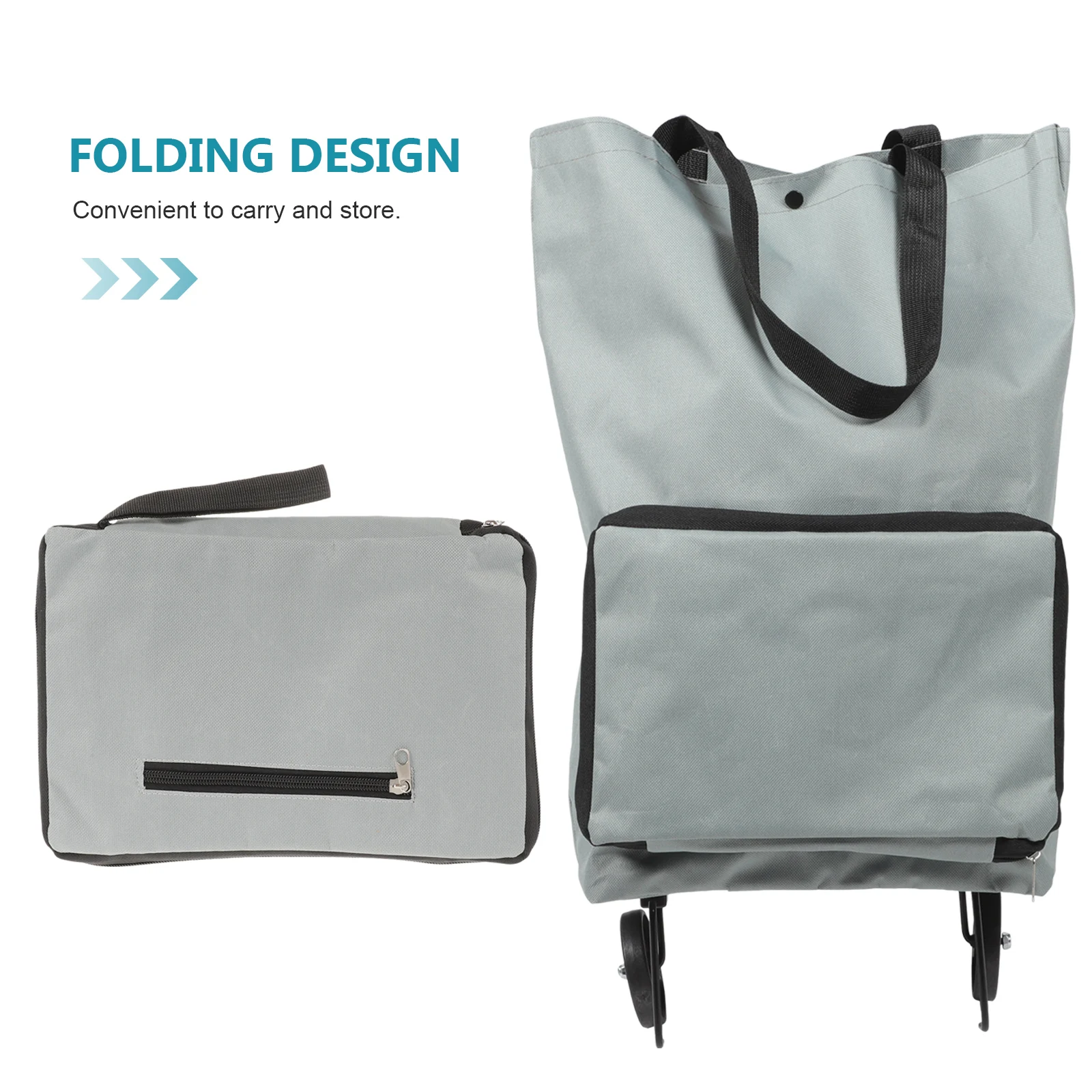 

Shopping Trolley Bag Foldable Storage Large Capacity H Straps Gray Wheels Travel Grocery Cart Trolley Folding Bag