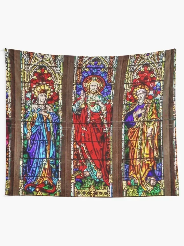 Stained Glass Window at Sacred Heart Cathedral Tapestry Tapete For The Wall Room Decor Aesthetic Tapestry