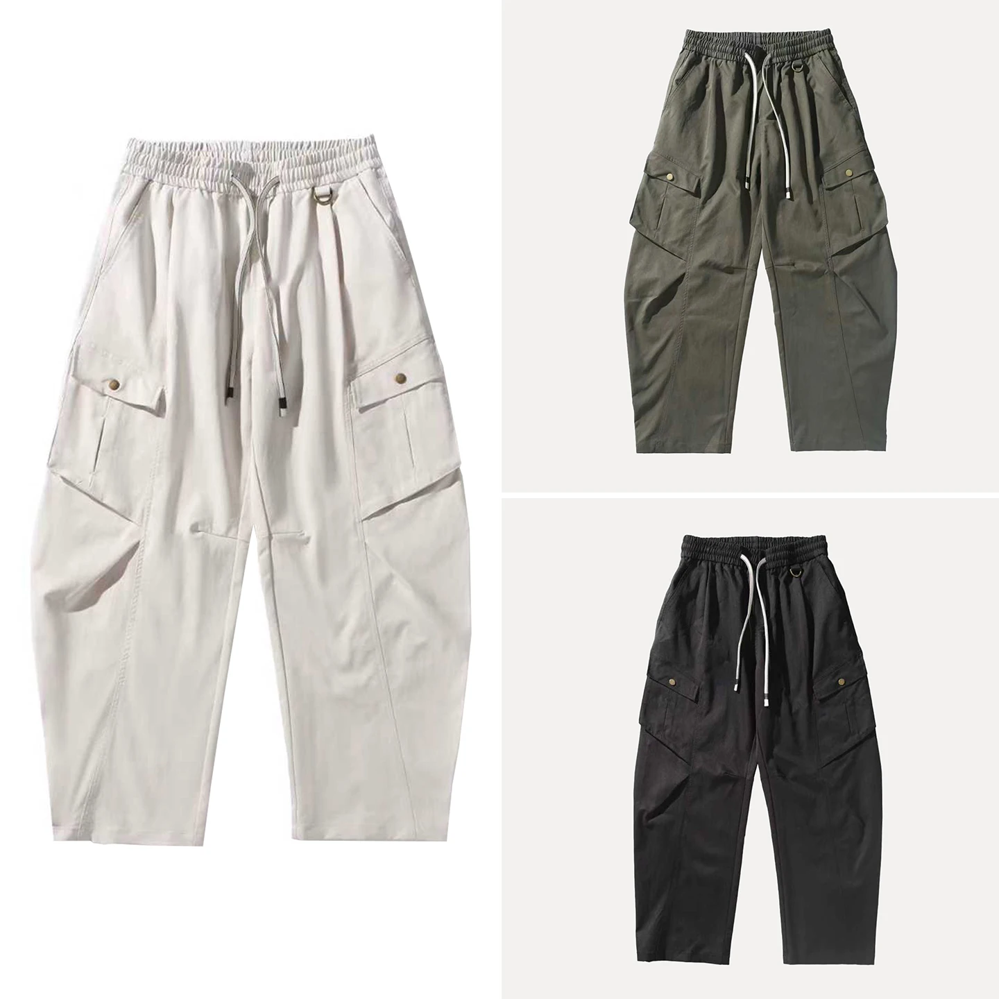 

Faionable Pure Color American Retro Work Pants for Men with Knife Design Autumn New Arrival Slim Fit Casual Pants