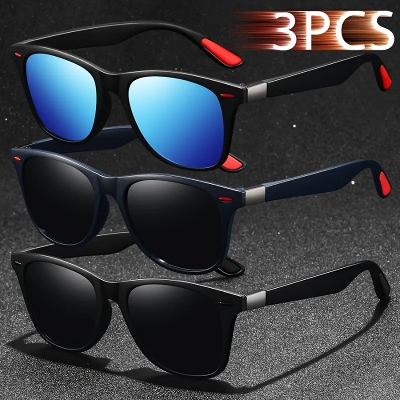 

3 Fashionable Retro Square Glasses for Both Men and Women Fishing Travel Rectangular Sunglasses for Men and Women