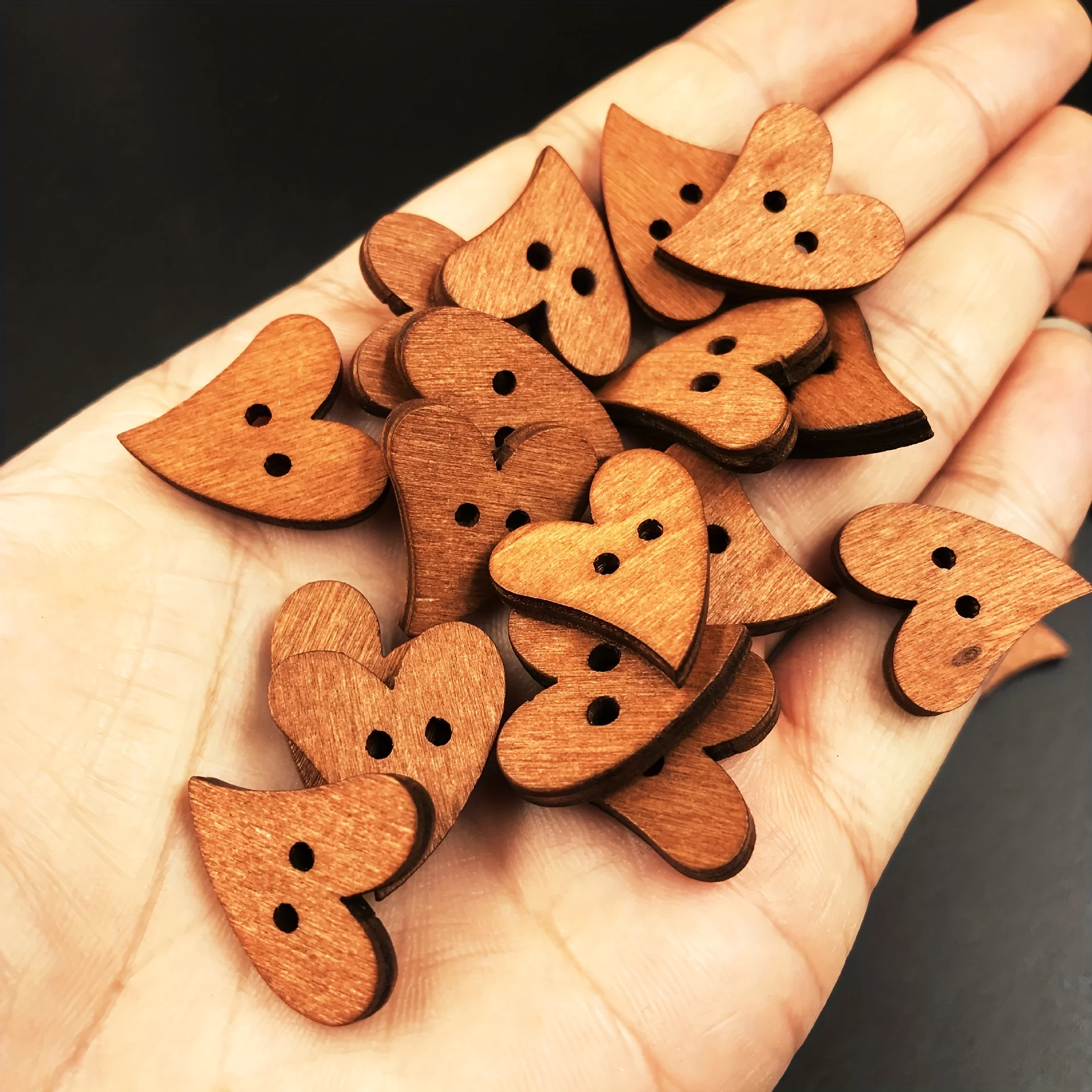 100pcs Wooden Heart-Shaped Buttons, Wooden Vintage Buttons For Clothing Sewing, Craft, And DIY Projects & More!