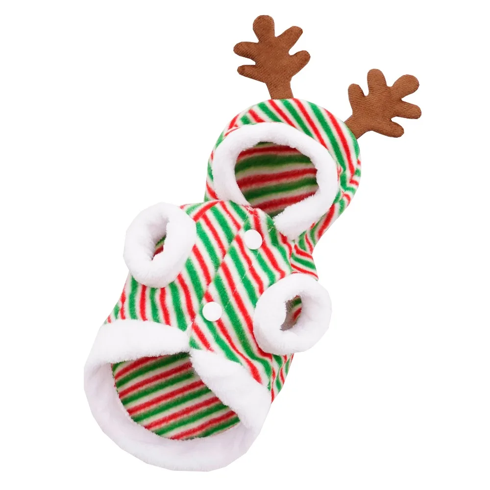 

Elk Stripe Christmas Pet Hooded Sweater Cartoon Cute Christmas Dogs Cats Sweatshirt Funny Fleece Dog Christmas Warm Jumpsuit