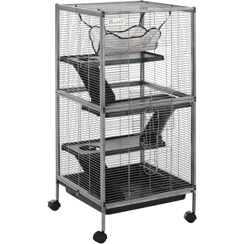 

Metal Small Animal Cage Rolling Big Ferret Cage, Chinchilla Cage, Sugar Glider Cage, with Hammock