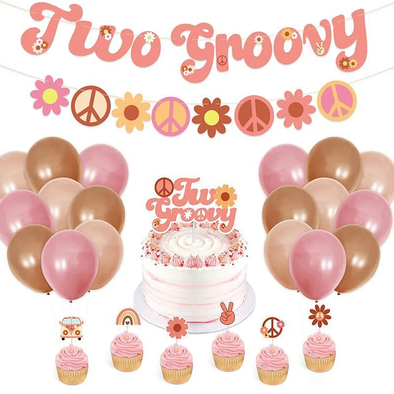 Baby Girl Boho Party Balloon Hippie Theme Birthday Cake Topper Two Groovy Party Garland