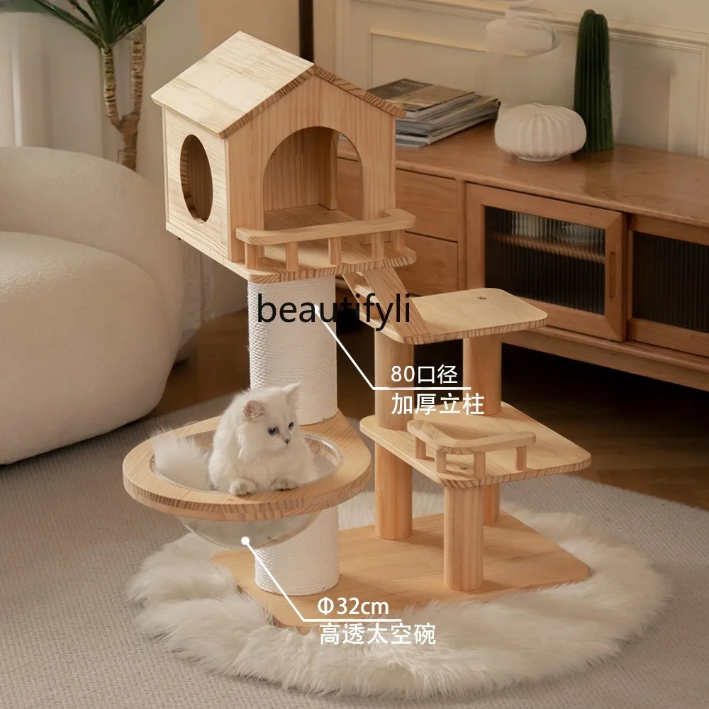 Short Foot Cat Climbing Frame Cat House Integrated Solid Wood Climbing Column Villa Cat Scratch Board