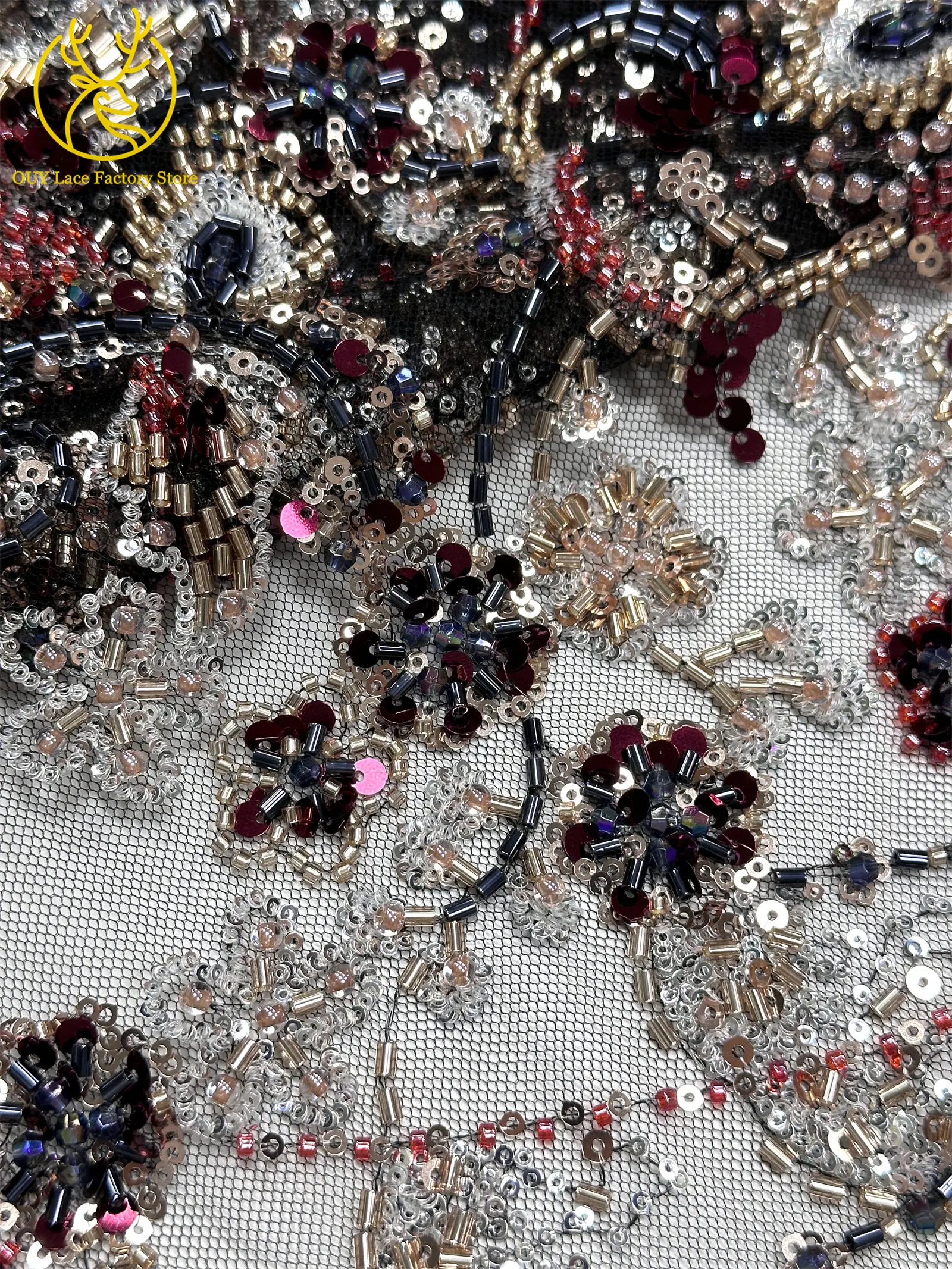 Modische nigerianische handgefertigte, schwere Perlen-Spitzenstoffe 2026 – Französische afrikanische Pailletten-Spitzenstoffe zum Nähen von Hochzeitskleidern – Detail 33