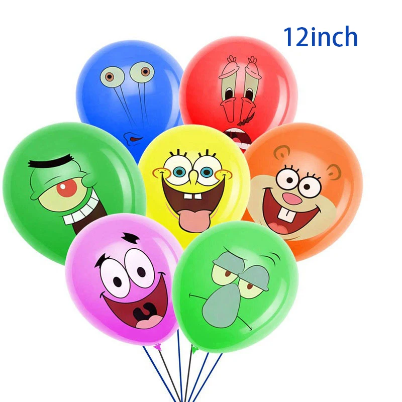 12Pcs SpongeBob Anime Figure 12in Latex Ballon Boy Birthday Party Supplies Decor Gift Baby Shower Kid Favor Squidward Tentacles