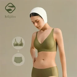 SUJIIN Push-up Bra and Panty Set for Women Wireless Comfortable Seamless Smothing Bras Female Underwear Thin Bralette MX208+N185