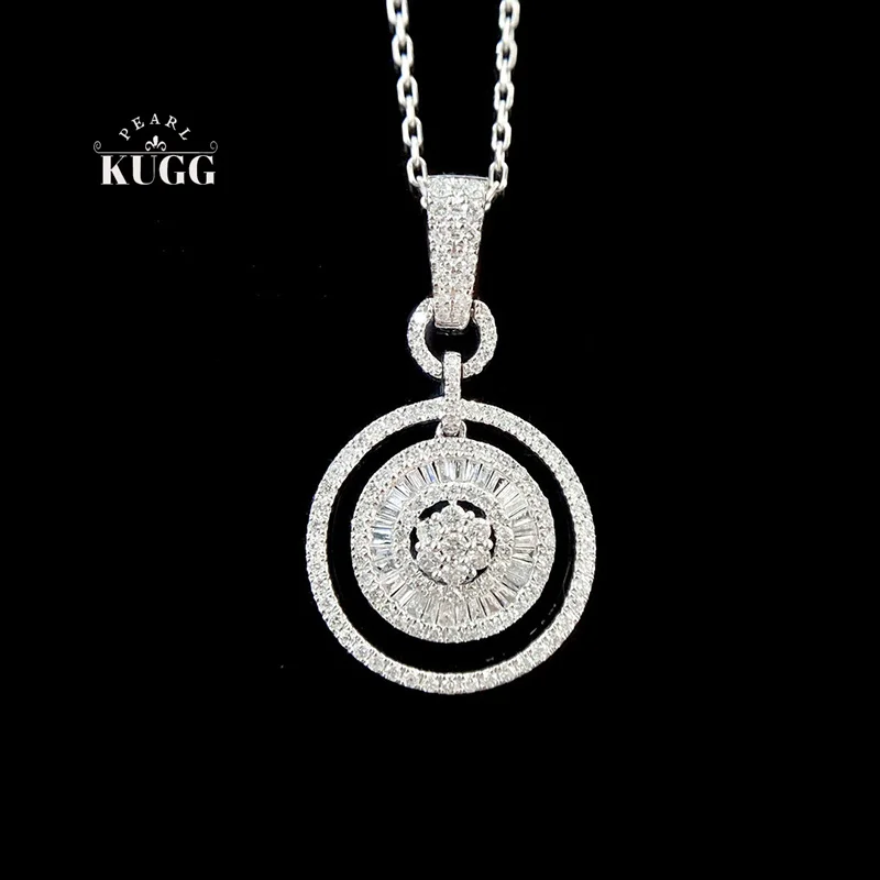 

KUGG 100% 18K White Gold Necklace Elegant Round Shape 0.70carat Real Natural Diamond Pendant Necklace for Women Fine Jewelry