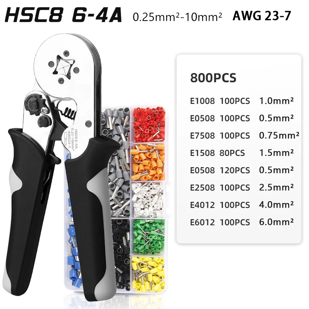 Crimping Pliers Tubular Terminal Hand Tools HSC8 6 - 4A 0.25 - 10mm2 6 - 6A 0.25 - 6mm2 Electrical Mini Wire Ferrule Clamp Kit