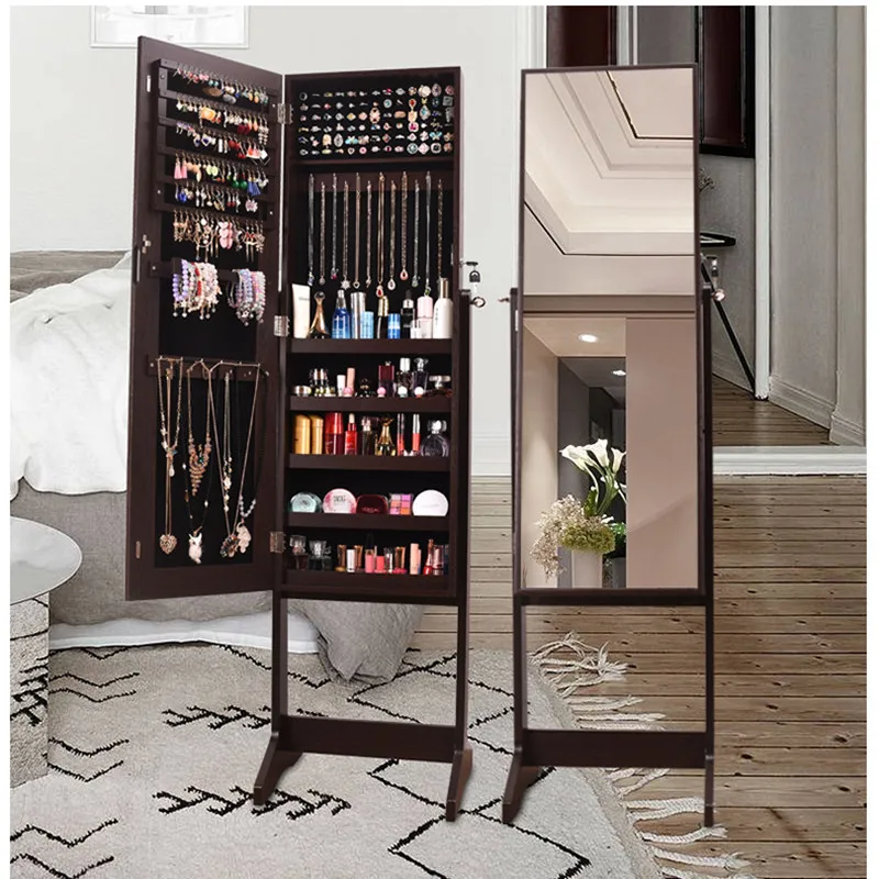 Large Floor Type Makeup Jewelry Storage Mirror Cabinet Handbag Organizer Cabinet Full Length Mirror Jewelry Cabinet Shelf Rack