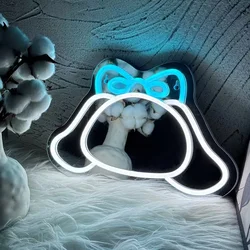 Sanrio Mirro Neon Light USB Powered Wall Decor Cartoon Mirror With Adjustable Brightness Light For Bedroom Game Room Decor