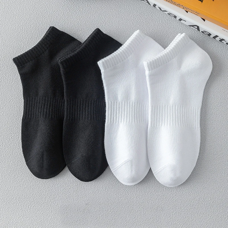 

5 Pairs 100% Cotton Summer Men's Boat Socks Black White Solid Colour Absorption Women Anti-Odor Breathable Low Cut Sports Socks