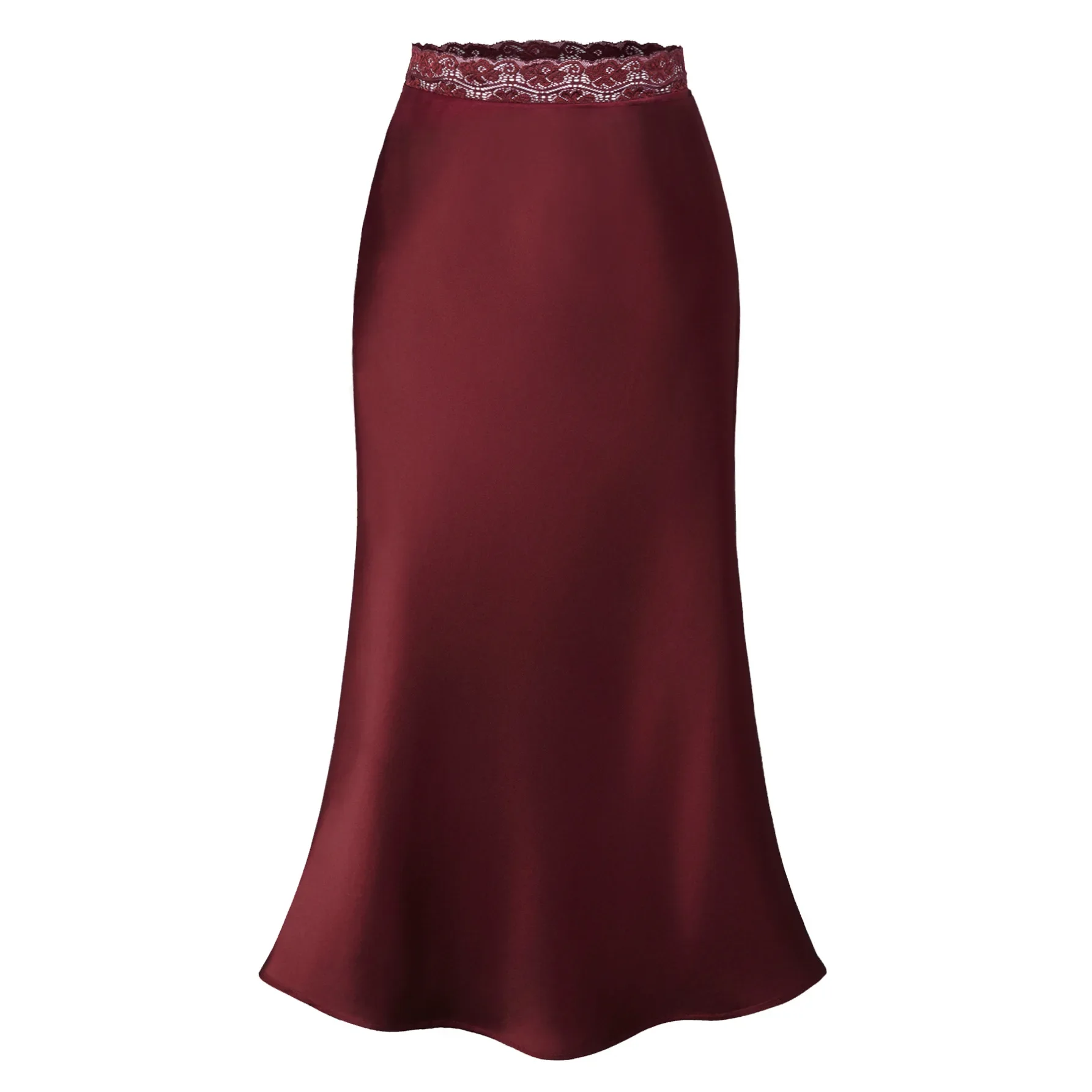 Greenora Women Satin Silk Black Maxi Long Skirts Elegant Luxury High Waisted A-Line Party Jupe Femme with Back Wine Red Faldas M