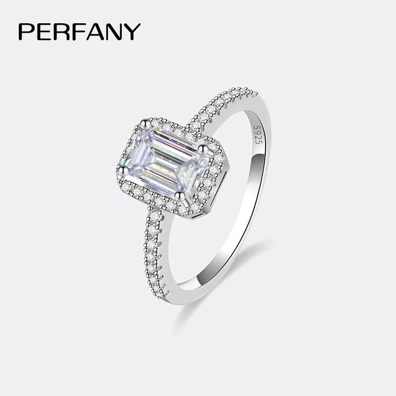 PERFANY 1/2CT Moissanite Ring for Women S925 Pure Silver Emerald/Radiant Cut GRA Laboratory Diamond Wedding Luxury Jewelry