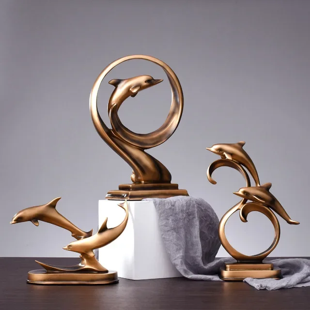 

Modern Dolphin Resin Statue Ornaments Home Livingroom Desktop Furnishings Crafts Office Coffee Table Sculpture Decor