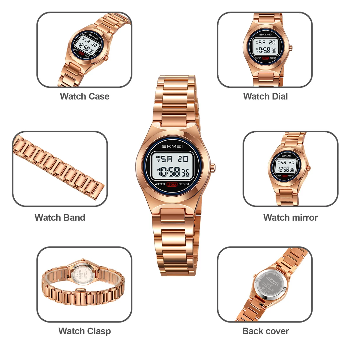 SKMEI Waterproof Sports Ladies Electronics Watch Small Dial Digital Stainless Steel Wristwatches Women Top Brands Luxury Watches