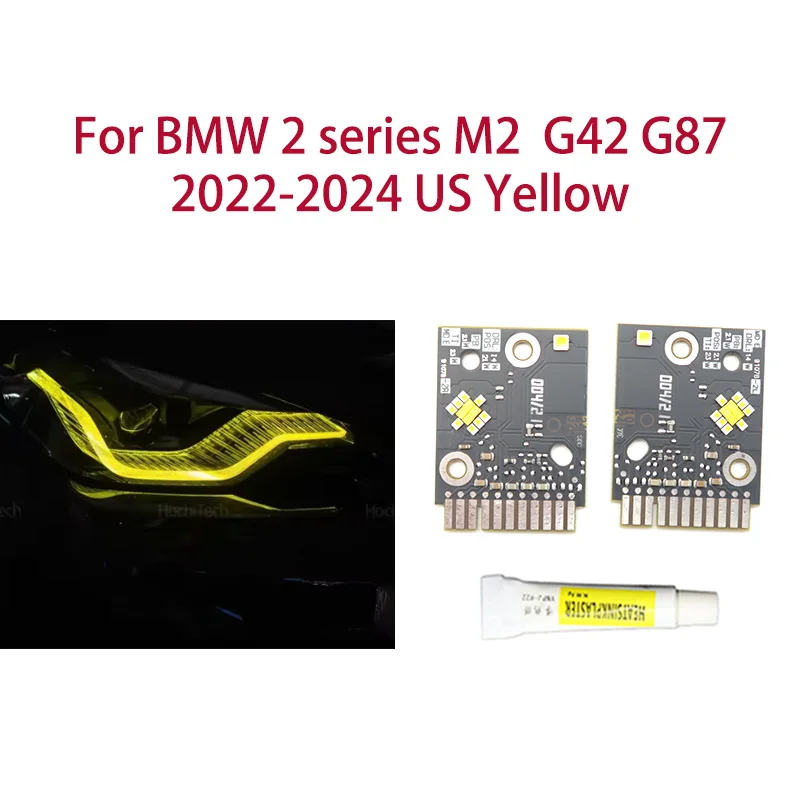 

1 пара для BMW 2 серии M2 G42 G87 2022-2024, американская версия, лимонно-желтая автомобильная грыжа, чип DRL, ангельские глазки, чип балласта для фар автомобиля