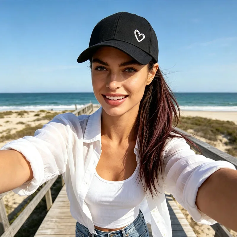 1Pc Love Embroidery Mesh Ponytail Baseball Cap，Distressed Criss-Cross Ponytail Adjustable Outdoor Sun Protection Casual Hat