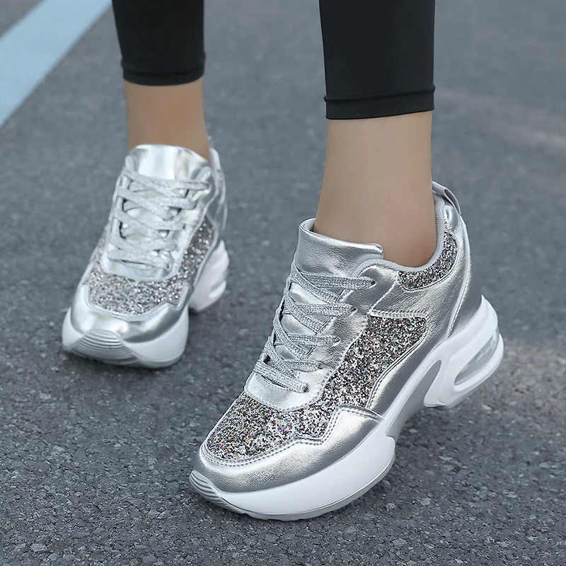 Rhinestone Women Flat Sneakers Casual Vulcanized Shoes Women Mesh Lace Up Platform Plus Size Fashion Outdoor Woman Shoes