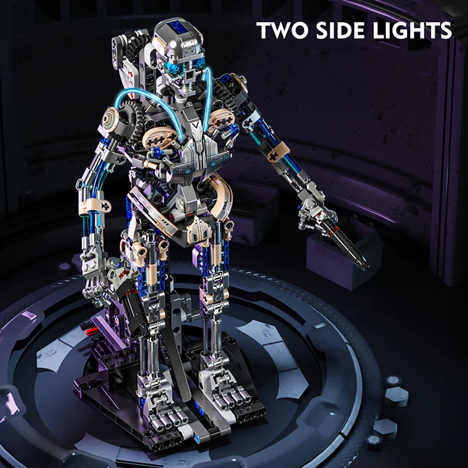 MOC City mechaniczny szkielet Robot klocki z oświetleniem techniczny Terminator Punk Robot montaż cegły zabawki prezenty dla dzieci