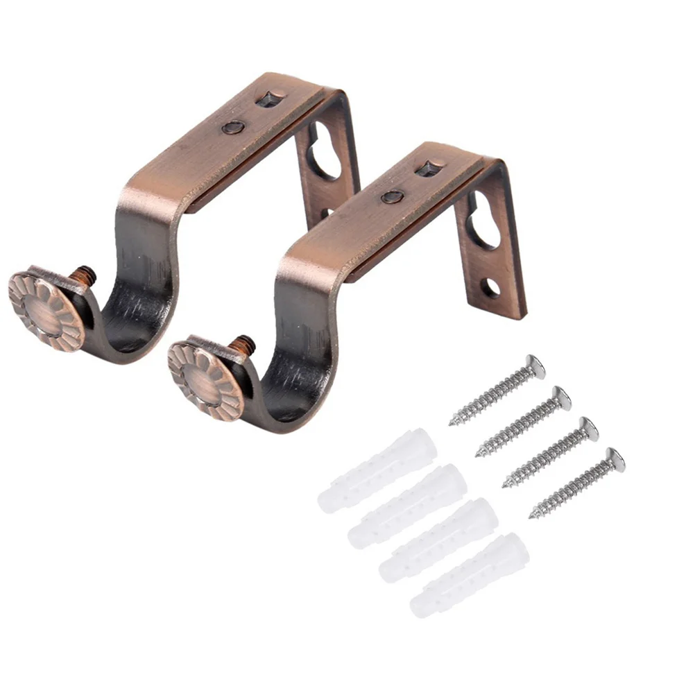 

4Pcs Adjustable Curtain Pole Bracket 18-22Mm Wall Mount Vintage Bronze Iron Rod Holder Easy Install Copper Curtain Mounting