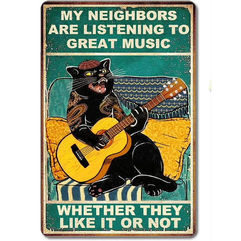 Vintage Cats Metal Tin Signs Bossy Kitty Feed Me Now Wall Posters Decoration for Garden Garage Home Cafe Living Room Club Bar