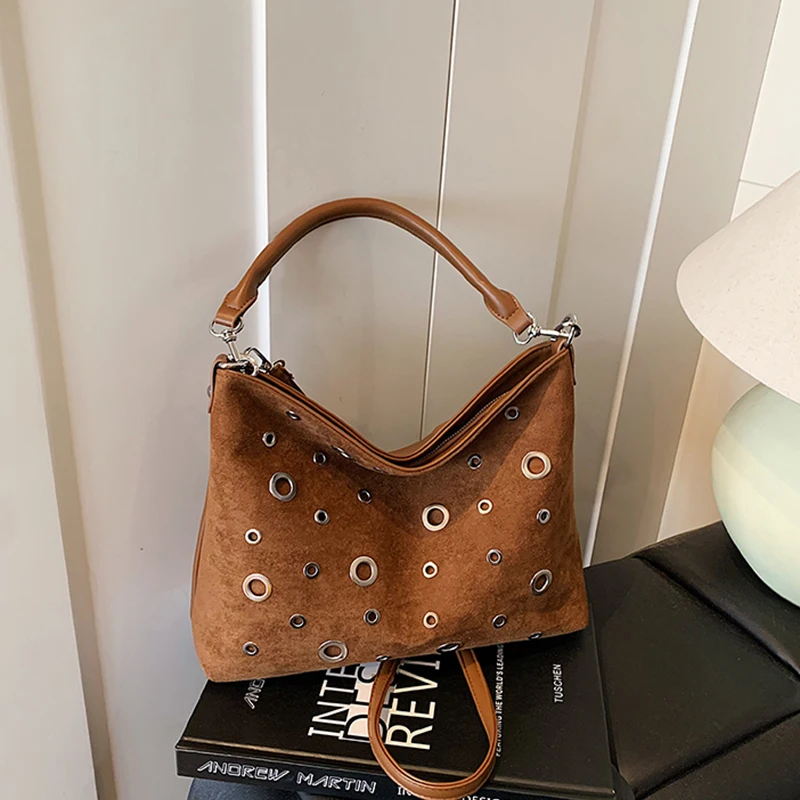 

Vintage Suede Bag for Women Autumn New Large Capacity High-grade Commute Underarm Bags Fashion Niche Sequined Rectangle Handbag