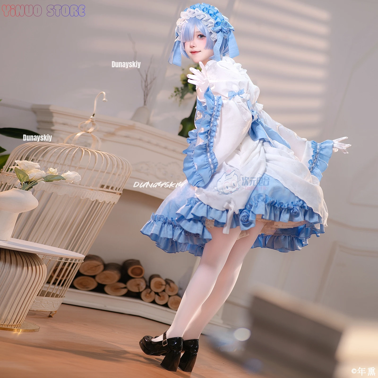 ريم كوسبلاي أنيمي إعادة: زيرو زي حلو أنيق على الطراز القوطي فستان رسمي مجموعة كاملة من ملابس لعب الأدوار لحفلات الهالوين