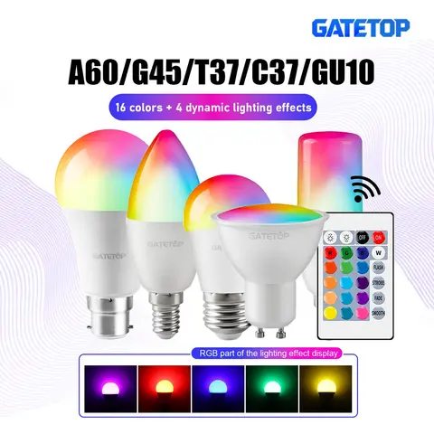 1-10PCS Smart RGBW LED Bulb Spotlight E27 E14 B22 GU10 6W 10W with Infrared Remote Control Suitable for Colorful Home Lighting