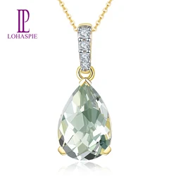 LP  Water Drop 14K 585 Gold Pendant for Women Natural Green Amethyst Quartz Gemstone Real Diamond Fine Luxury Jewelry