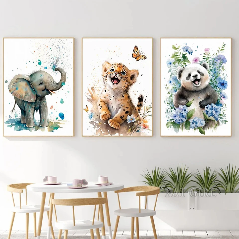 Full Drill Elephant Panda Tiger Koala Cat Cartoon Animal Watercolor Diamond Painting Embroidery Mosaic Pictures Baby Room Decor