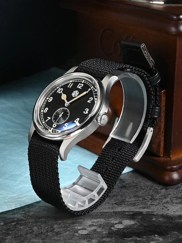 San Martin 36mm Pilot Watch Quartz Men's Nylon Strap Black