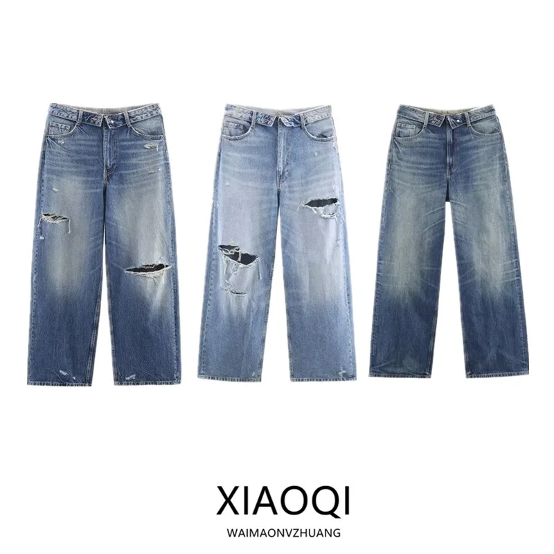 

Winter 2025 Women's Faion Versatile Mid-Waist Cuffed Jeans Long Trousers New Arrival Comfortable Loose Fit l Waist