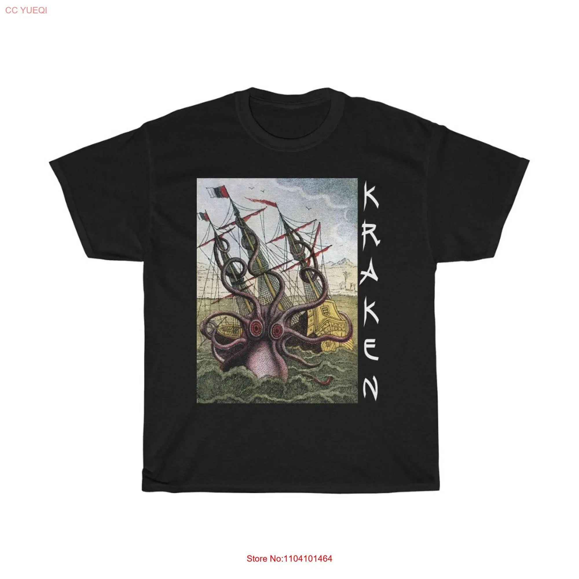 Kraken Attacks Ship Off Egypt 100 Cotton T shirt Early 1800s Sea Monster Giant Octopus long or short sleeves